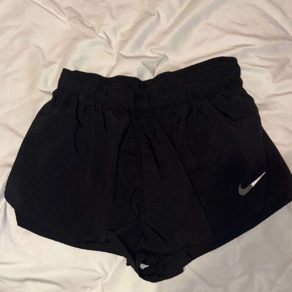 Nike Men's Black Athletic Shorts with Silver Logo